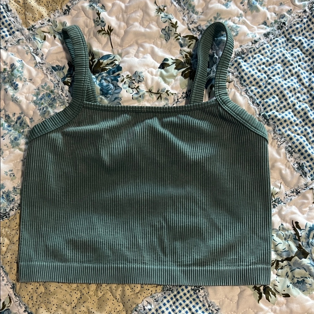 Green Ribbed Women's Crop Top